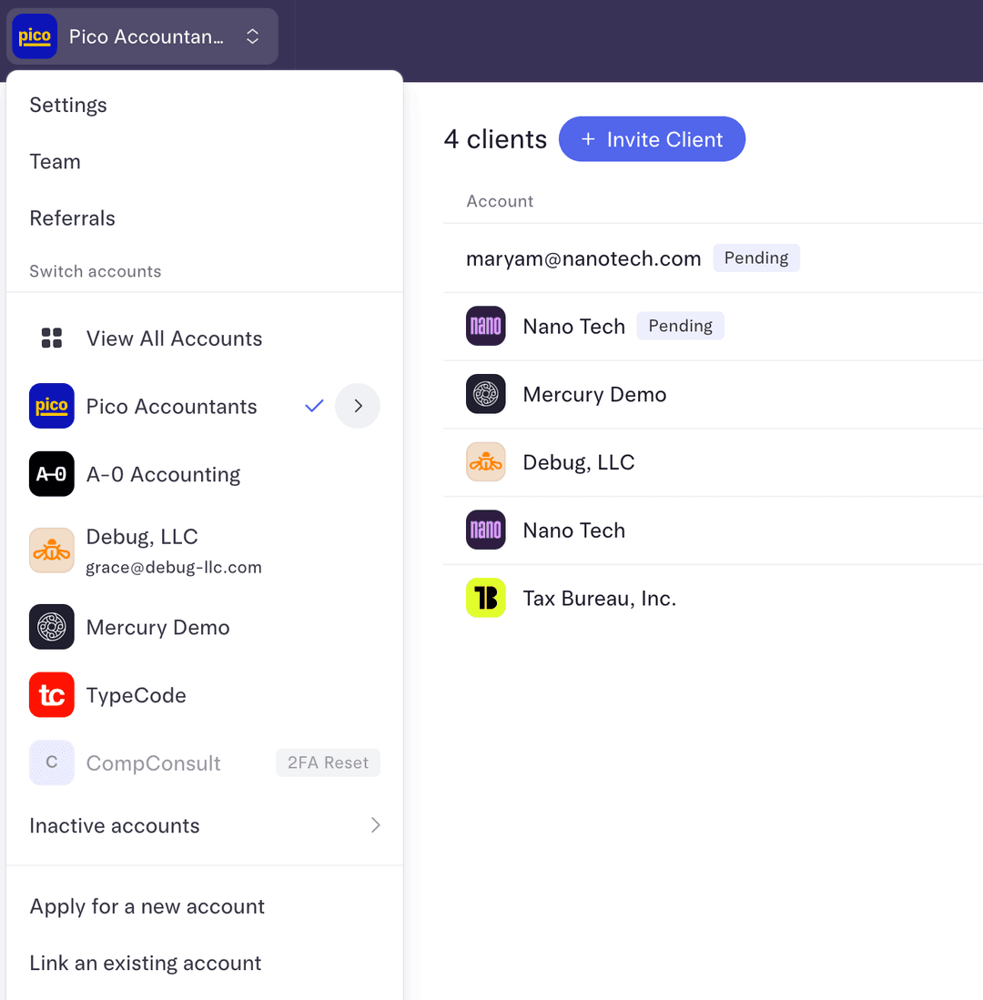 Switching between the Advisor Portal and client accounts